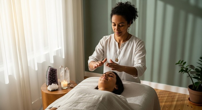 During Reiki session sacred healing space
